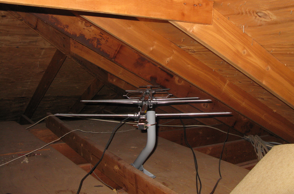 The antenna mounted in my attic